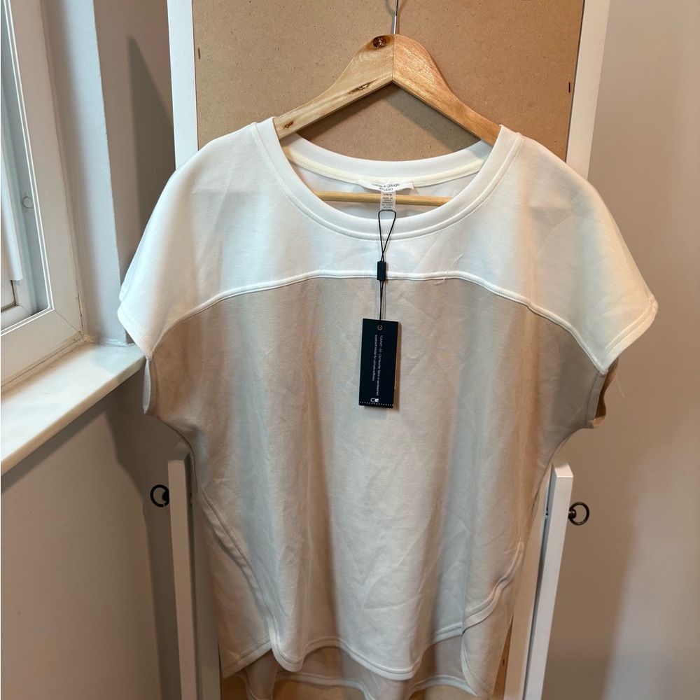 Cynthia & Rowley NWT White Knit Short Sleeve Top Size XL